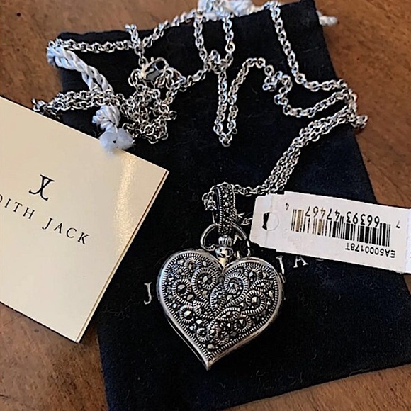 JUDITH JACK Sterling Silver Inlaid Marcasite Heart Locket with Clock Pendant NWT - Picture 5 of 12